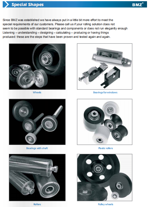 Wheels | Bearings for windows | Bearings with shaft | Plastic rollers | Rollers | Pulley wheels